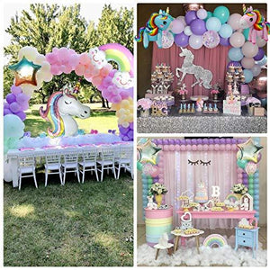 138Pcs Pastel Unicorn Birthday Balloons Arch Kit 12''10''5'' Purple Pink Tiffany Blue Balloons Set with Rainbow Unicorn Balloons Happy Birthday Balloons for Baby Shower Girls Birthday Party Supplies - Decotree.co Online Shop
