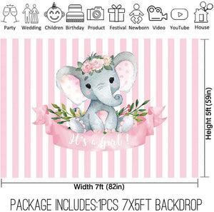 7x5ft It's a Girl Elephant Backdrop for Baby Shower Princess Newborn Birthday Decoration - Decotree.co Online Shop