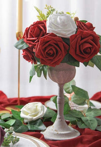 Real Looking Dark Red Foam Fake Roses with Stems for DIY Wedding Bouquets Bridal Shower Centerpieces Floral Party Tables Decorations - Decotree.co Online Shop