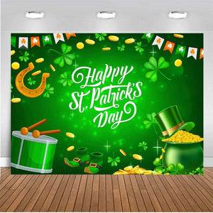 Happy St. Patrick's Day Backdrop Spring Bokeh Sequins Lucky Green Shamrock Photography Background - Decotree.co Online Shop