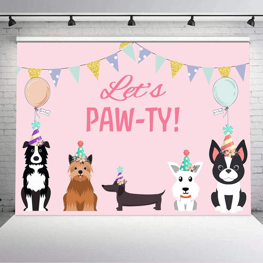 7x5ft Puppy Dog Happy Birthday Themed Backdrops Pet Pink Girl Photography Backdrop - Decotree.co Online Shop