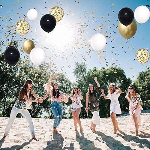 Black and Gold Confetti Balloons, 50 Pack 12inch White Latex Party Balloon Set with Gold Ribbon for Graduation Wedding Birthday - Decotree.co Online Shop