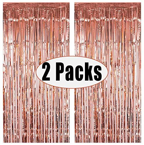 2pcs 3ft x 8.3ft Rose Gold Metallic Tinsel Foil Fringe Curtains Photo Booth Props for Birthday Wedding Engagement Bridal Shower Baby Shower Bachelorette Holiday Celebration Euphoria Party Decorations - Decotree.co Online Shop