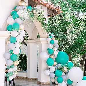 100 Pack 12 Inch, Aqua Teal Party Balloons Garland Kit White Gold balloons for Baby Shower Birthday Summer Party Decorations - Decotree.co Online Shop