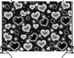 Black Heart Photo Backdrop Early 2000s Party Decorations Old School Backdrops Valentine's Day Glitter Heart - Decotree.co Online Shop