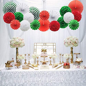 Red White Green Hanging Paper Party Decorations, Round Paper Fans