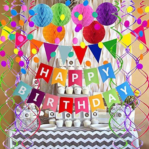 Happy Birthday Banner with Colorful Paper Flag Bunting Paper Circle Confetti Garland - Decotree.co Online Shop