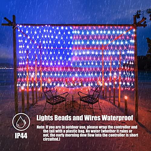 American Flag Lights with 390 Super Bright Led and 8 Fantastic Modes, Waterproof Led Flag Net Light of the United States - Decotree.co Online Shop