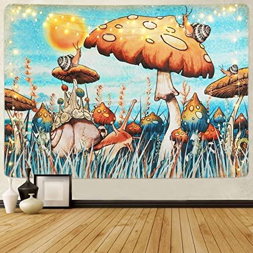 Mushroom Tapestry Moon and Stars Tapestry Snail Tapestry Fantasy Plants and Leaves Tapestry Wall Hanging for Room - Decotree.co Online Shop