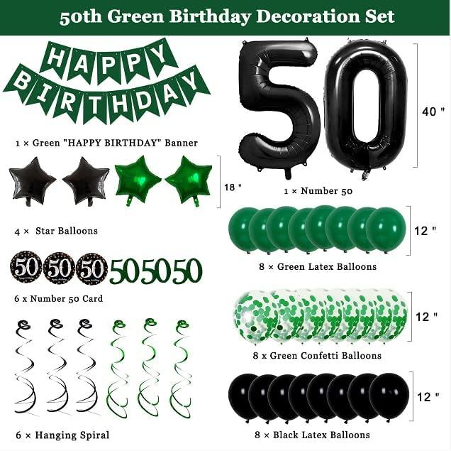 50th Birthday Decorations for Men Women Green Black Birthday Party Balloons for 50 Birthday - Decotree.co Online Shop