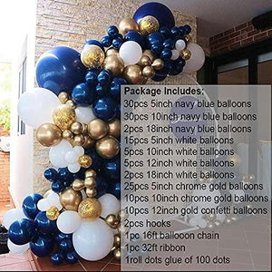 139pcs Navy Blue Gold White Balloon Garland Arch Kit For Baby & Bridal Shower, Birthday Party, Wedding, Graduation - Decotree.co Online Shop