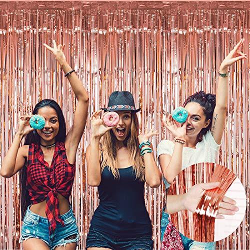 2pcs 3ft x 8.3ft Rose Gold Metallic Tinsel Foil Fringe Curtains Photo Booth Props for Birthday Wedding Engagement Bridal Shower Baby Shower Bachelorette Holiday Celebration Euphoria Party Decorations - Decotree.co Online Shop