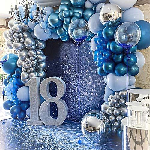 Metallic Blue Balloon Kit 147PCS 18In 12In 5In Metallic Sliver Macaron Blue Pearl Blue Transparent Balloon Arch Garland - Decotree.co Online Shop