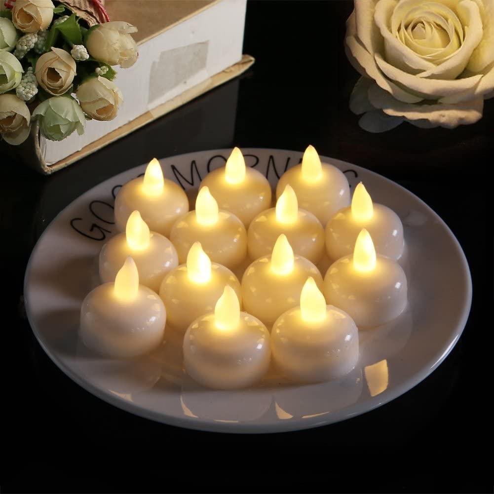 24pcs Waterproof Flameless Floating Tealights, Warm White Battery Flickering LED Tea Lights Candles - Decotree.co Online Shop