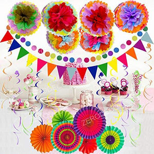 Cinco De Mayo Decorations, Multicolor Fiesta Tissue Pompoms Paper Flowers with Paper Fans Garlands String and Triangle Bunting Banner Hanging Swirls for Birthday - Decotree.co Online Shop