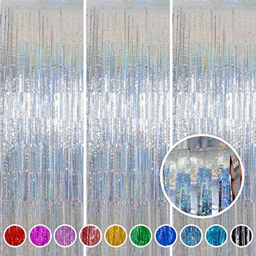 Foil Fringe Curtains Party Decorations - Melsan 3 Pack 3.2 x 8.2 ft Tinsel Curtain Party Photo Backdrop for Birthday Party Baby Shower or Graduation Decorations Silver - Decotree.co Online Shop