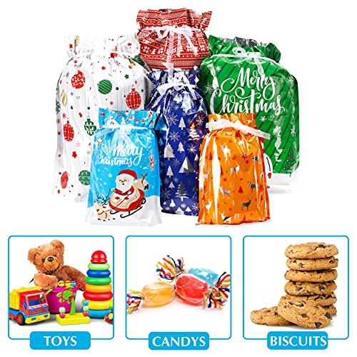 Christmas Gift Bags 32pcs Assorted Wrapping Bags with Drawstrings Squared Bottom in 4 Sizes - Decotree.co Online Shop