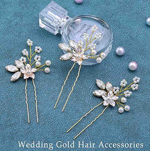 Crystal Bride Wedding Hair Pins Flower Bridal Head Piece Pearl Hair Accessories for Women and Girls (Pack of 3) - Decotree.co Online Shop