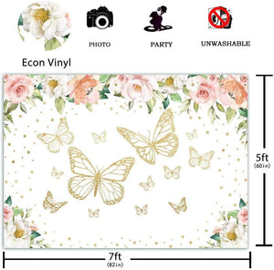 7x5FT Butterfly Party Backdrop Flower Photography Background Girl Floral Baby Shower Princess 1st Birthday Banner Decoration - Decotree.co Online Shop