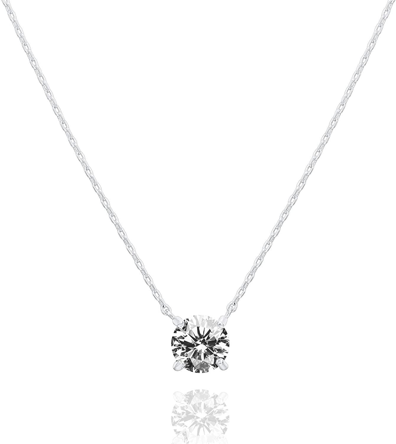 14K Gold Plated Crystal Solitaire 1.5 Carat (7.3mm) CZ Dainty Choker Necklace - Decotree.co Online Shop