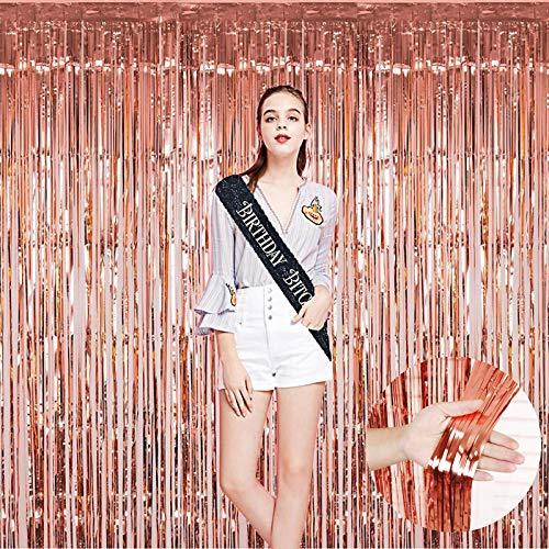 2pcs 3ft x 8.3ft Rose Gold Metallic Tinsel Foil Fringe Curtains Photo Booth Props for Birthday Wedding Engagement Bridal Shower Baby Shower Bachelorette Holiday Celebration Euphoria Party Decorations - Decotree.co Online Shop