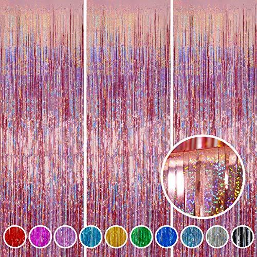 4 Pack Pink Fringe Curtain Backdrop, 3.2Ft x 9.8Ft Metallic Tinsel Foil  Fringe Streamers Background for Photo Booth Birthday Wedding Baby Shower