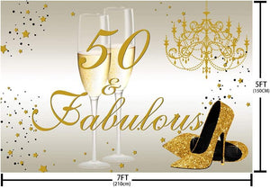 Happy 50th Birthday Backdrop for Women 50th Birthday Decoration Banner Gold High Heels and Champagne - Decotree.co Online Shop