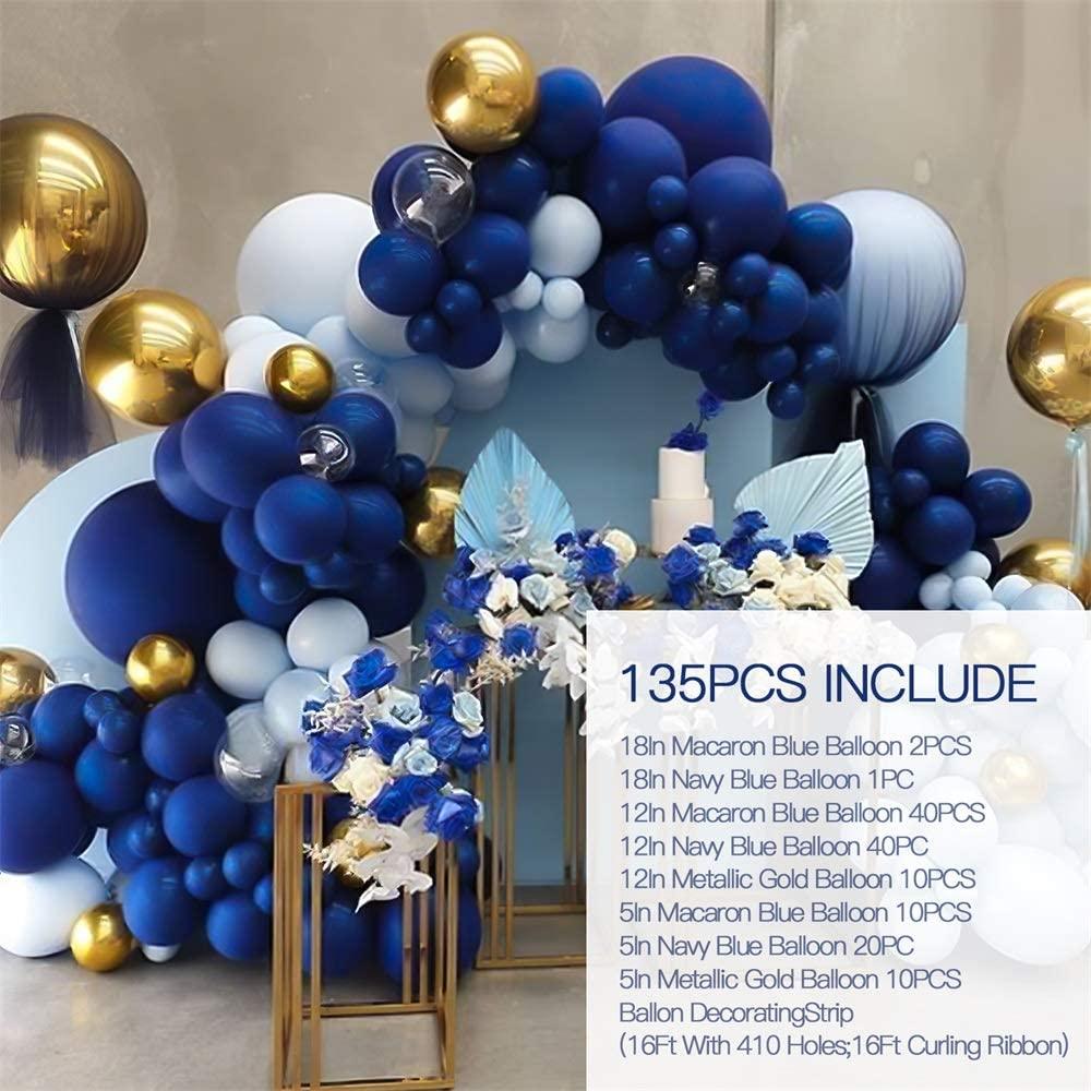 135PCS 18In 12In 5In Navy Blue Metallic Gold Balloon Arch Garland For Festival Picnic Family Engagement, Wedding, Birthday - Decotree.co Online Shop