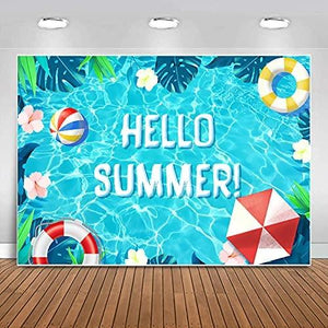 Hello Summer Pool Party Backdrop Tropical Swimming Ring Balls Hawaiian Birthday Photography Background - Decotree.co Online Shop