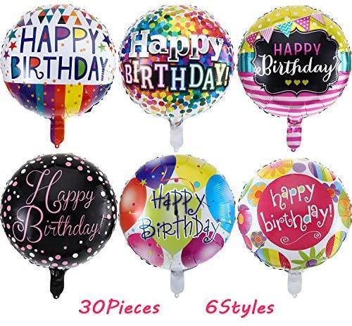 30 Pieces 18 Inch Happy Birthday Foil Balloons Round Shape Foil Mylar Balloons Color Floating Balloon for Birthday Party - Decotree.co Online Shop