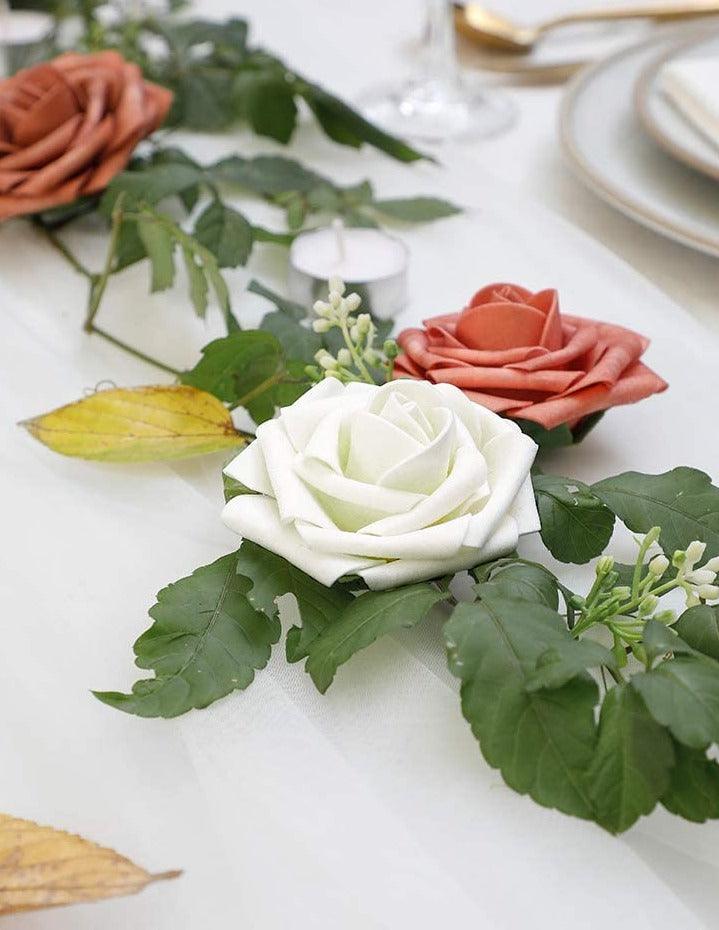 Artificial Flowers Real Looking Ivory Foam Fake Roses with Stems for DIY Wedding Bouquets White Baby Shower Centerpieces - Decotree.co Online Shop