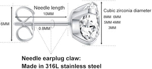 5 Pairs Stud Earrings Set, Hypoallergenic Cubic Zirconia 316L Earrings Stainless Steel CZ Earrings 3-8mm - Decotree.co Online Shop