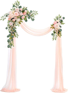 3pcs Wedding Arch Flowers Kit Artificial Wedding Flowers Garland with Sheer Fabric Drape - Decotree.co Online Shop