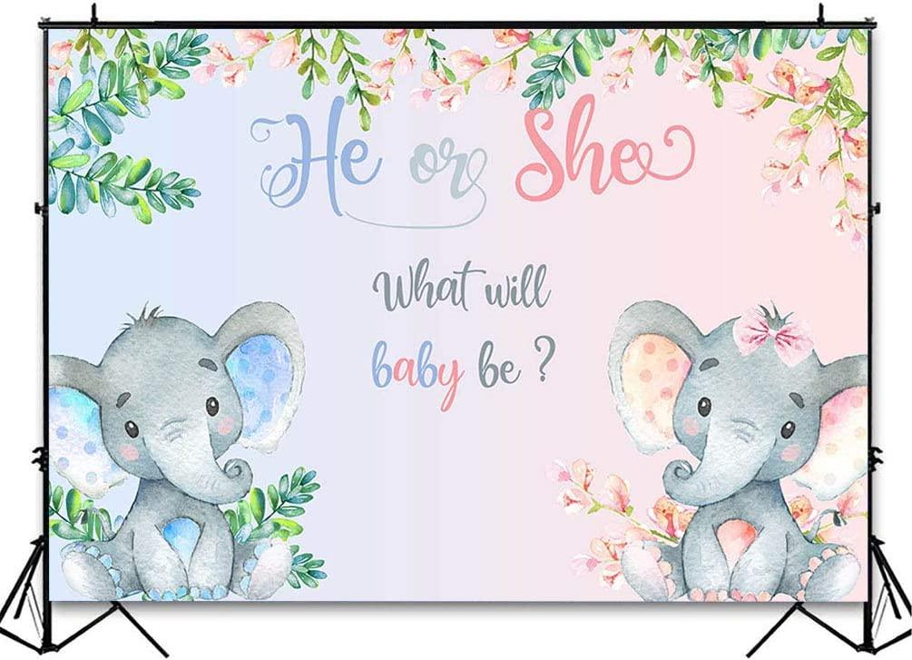 Elephant Gender Reveal Backdrop Pink or Blue Flowers Baby Shower Photography Background - Decotree.co Online Shop