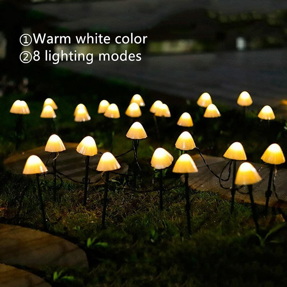 Set of 15pcs Warm White 8 Modes 29.5ft Mini Mushroom Solar Lights Solar Pathway Lights - Decotree.co Online Shop