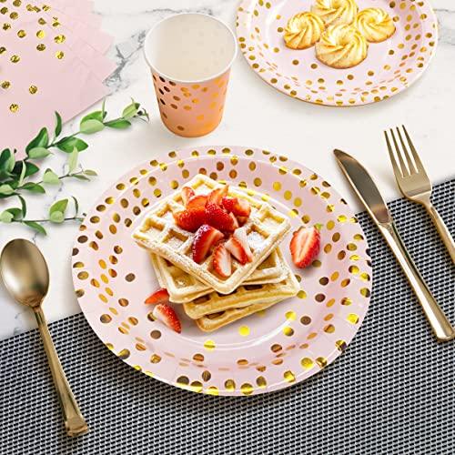 Pink and Gold Party Supplies ââââ‚?Disposable Dinnerware Set Serves 25 Gold Dots on Pink Paper Plates Cups and Napkins, Gold Plastic Knives Spoons Forks for Baby Shower Wedding Party Bridal Shower - Decotree.co Online Shop