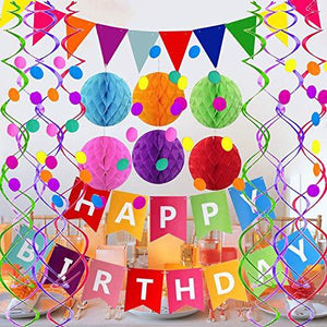 Happy Birthday Banner with Colorful Paper Flag Bunting Paper Circle Confetti Garland - Decotree.co Online Shop