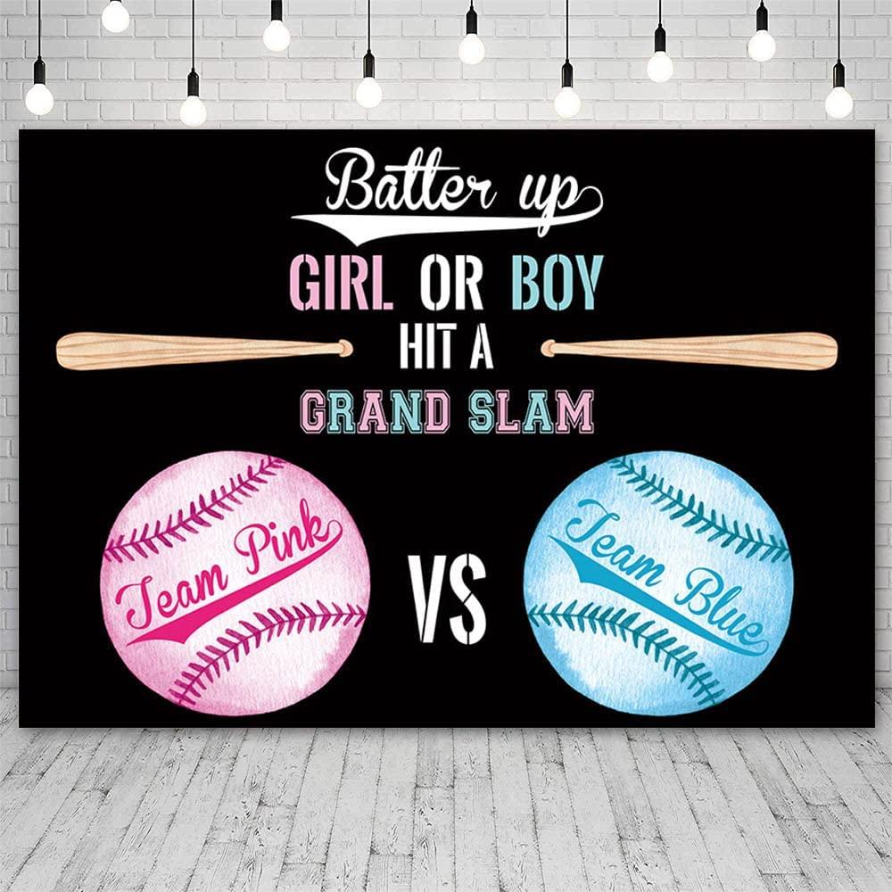 Baseball Gender Reveal Backdrop Girl or Boy Black Team Pink or Team Blue Sports Themed Photography Background - Decotree.co Online Shop
