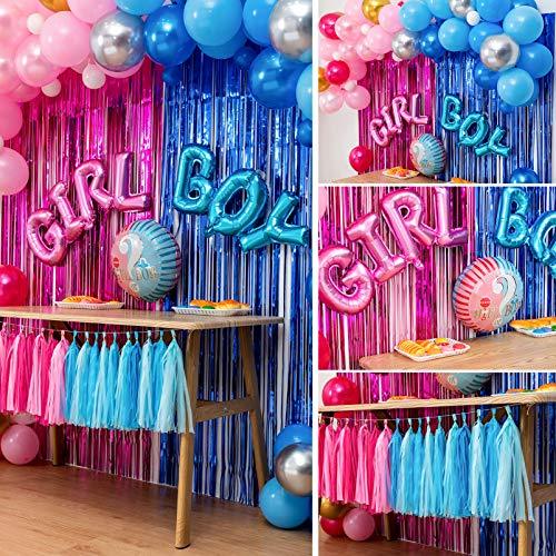 Boy Or Girl Gender Reveal Party Decoration Set,&Balloons Arch Garland Kit(Blue Silver Pink Gold),Foil Balloons,Metallic Fringe Curtains,18 in gender reveal balloons,Paper tassel Garland - Decotree.co Online Shop
