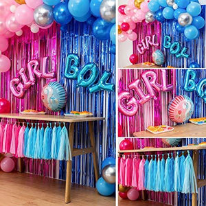 Boy Or Girl Gender Reveal Party Decoration Set,&Balloons Arch Garland Kit(Blue Silver Pink Gold),Foil Balloons,Metallic Fringe Curtains,18 in gender reveal balloons,Paper tassel Garland - Decotree.co Online Shop
