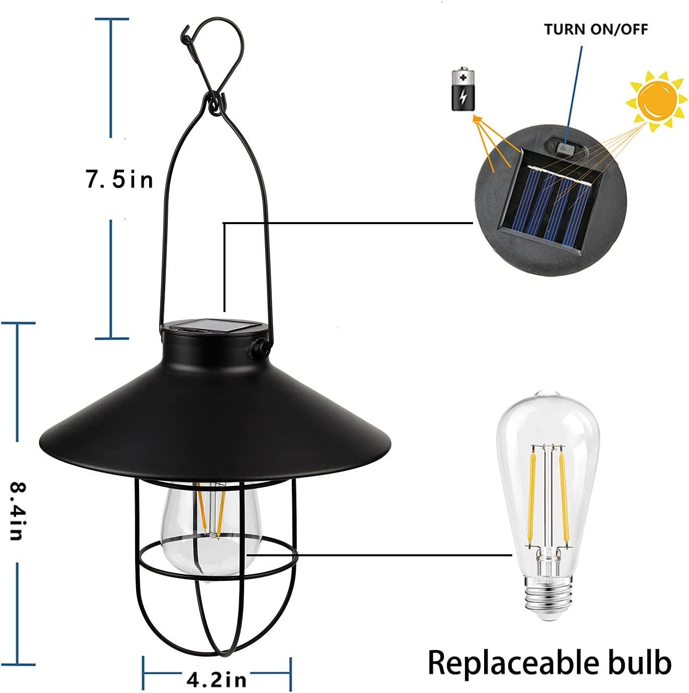 Solar Lantern Outdoor Hanging Light Metal Solar Lamp with Warm White Edison Bulb Design - Decotree.co Online Shop