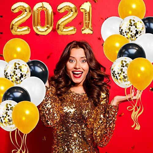 100pcs 12 Inches Latex Black Gold White and Confetti Balloons with Ribbons for Graduation Wedding Birthday Baby Shower Halloween Decorations - Decotree.co Online Shop