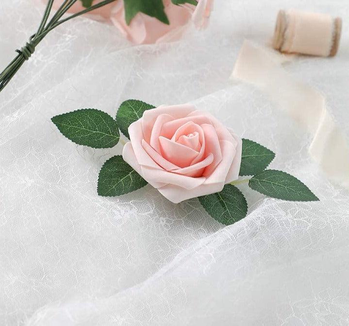 Artificial Flowers Real Looking Blush Heirloom Foam Fake Roses with Stems for DIY Wedding Bouquets Pink Bridal Shower Centerpieces - Decotree.co Online Shop