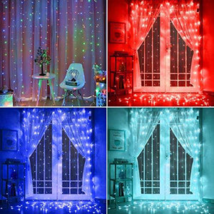 300 LED Window Curtain Lights, Christmas Rainbow RGB Color Changing 64 Functional Backdrop Light with Remote - Decotree.co Online Shop