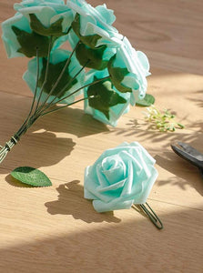 Real Looking Robin's Egg Blue Foam Fake Roses with Stems for DIY Wedding Bouquets Baby Shower Centerpieces - Decotree.co Online Shop