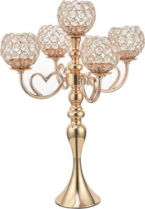 Gold Crystal Candle Holders 5 arm Candelabra Centerpiece for Wedding Table Decorations - Decotree.co Online Shop
