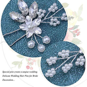 Crystal Bride Wedding Hair Pins Silver Flower Bridal Head Piece Pearl Hair Accessories for Women and Girls (Pack of 3) (Silver) - Decotree.co Online Shop