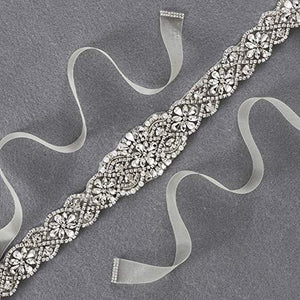 Bridal Rhinestone Wedding Belts Hand Clear Crystal 22In Length with Ivory Organza Ribbon for Bridal Gowns - Decotree.co Online Shop