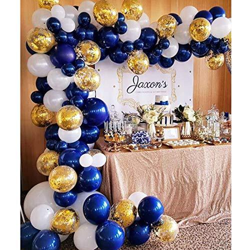 Navy Blue and Gold Balloons 130 Pcs 12 Inch Confetti Balloons White Latex Balloon Garland Kit with Balloon Accessories - Decotree.co Online Shop