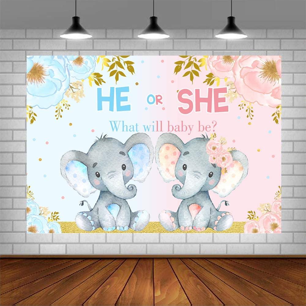 Elephant Gender Reveal Baby Shower Photo Backdrop Pink or Blue Elephant Flower Background - Decotree.co Online Shop